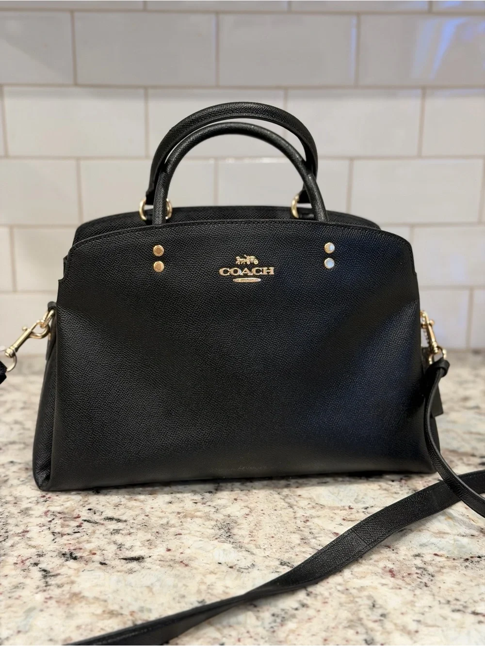 Coach Black Pebbled Leather Satchel with Gold Hardware